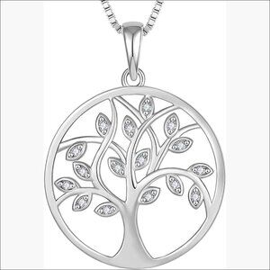 925 Sterling Silver Tree of Life Pendant Necklace with Cubic Zirconia